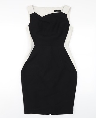 Dorothy Perkins Damen schwarz Polyester Bleistiftkleid Größe 8 V-Ausschnitt Reißverschluss