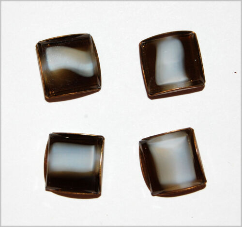 VINTAGE SQUARE GLASS BUTTON BUTTONS BEAD 17mm BROWN WHITE TWO TONE STRIPED - Picture 1 of 2