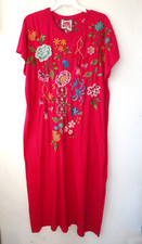 Johnny Was L Dress embroidered  Sheri long relaxed cotton jersey knit NWT
