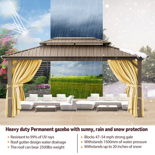 12x20ft Outdoor Hardtop Gazebo Canopy with Aluminum Frame Curtains Brown,Black - Picture 30 of 49