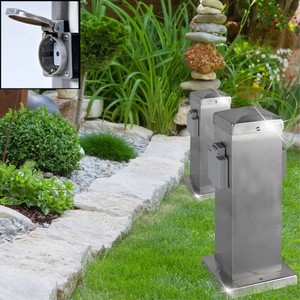 2 fach Außen Steckdose Garten Outdoor Edelstahl Doppel Strom Verteiler