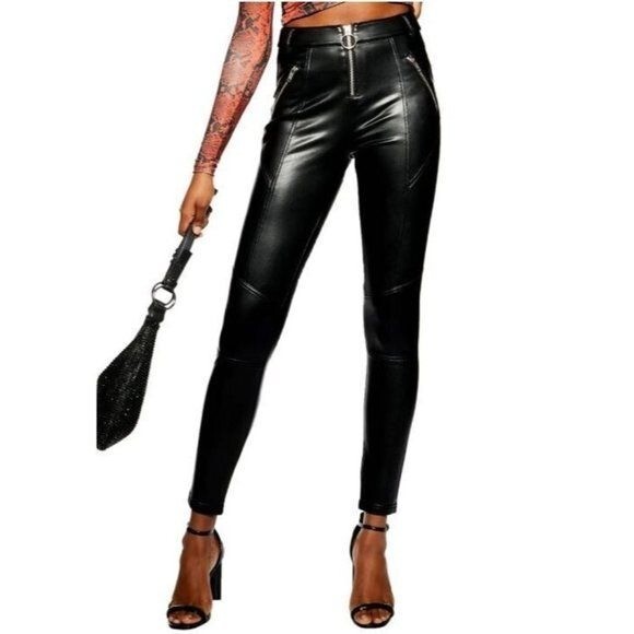 Topshop Black Vegan Leather Pants High Rise Biker Pants SZ 8 New | eBay