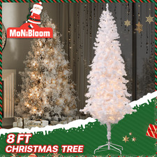 8 FT White Artificial Christmas Tree Xmas Holiday Party D cor w/Warm Light LED