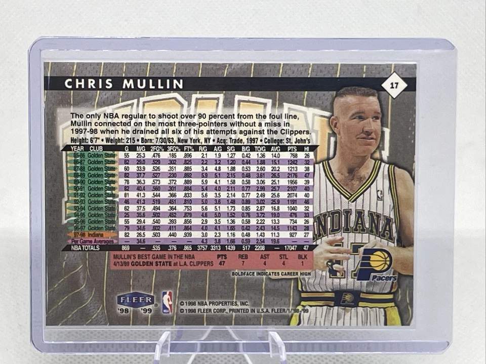 1998-99 Fleer Tradition #17 Chris Mullin Indiana Pacers NBA HOF NM+ - Image 2 of 2