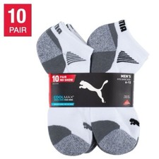  New 10-pair PUMA Mens' No Show Sock, choose from White or Black/Gray