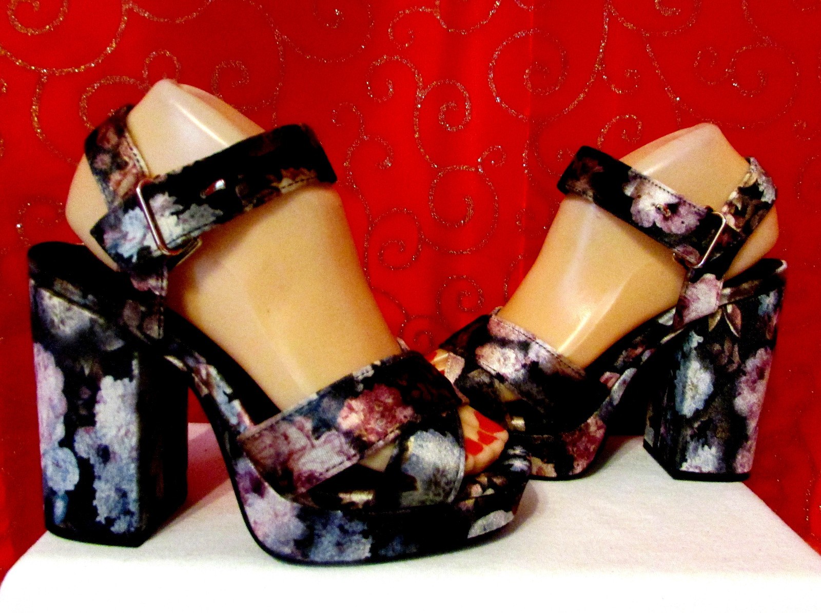 velvet open toe heels