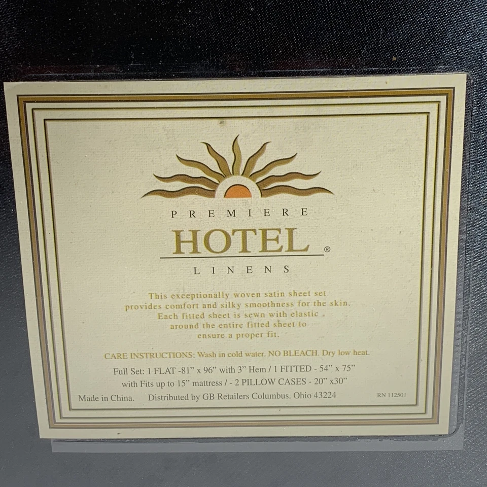 Juego de sábanas planas y ajustadas de satén tejido negro cama tamaño completo de hotel Premier de colección Foto 4 de 4