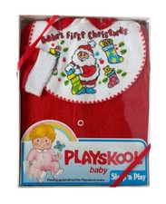Vtg 1980s Playskool Baby Sleep  n Play Red Baby First Christmas Sleeper  Bib M