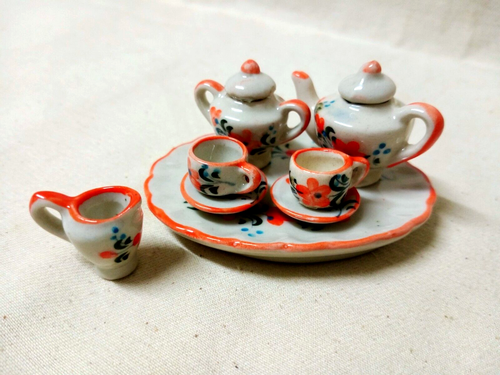 Miniature Tea Sets Coffee Cup Jar Ceramic Dollhouse Collectible Orange Souvenir - Picture 8 of 9