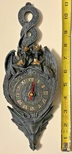 BLACK ARMORED DRAGONS METAL GOTH CLOCK GOTHIC MEDIEVAL 11” HIGH - NEW IN BOX