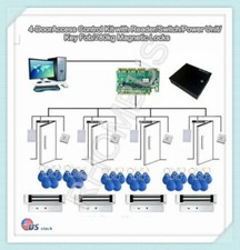 4-Door Control Kit with Reader/Switch/Power Unit/280kg Magnetic Locks/Key Fob