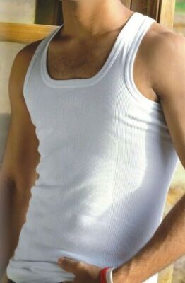 Herren Slim Fit Weste Gerippt 100% Baumwolle Gym Tank Muskel Sport Top Fitted Westen