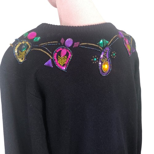 Vtg 90s Plain Jane by Sweet Baby Jane Sweater Dress Small Black Beaded Sequined - Picture 6 of 11
