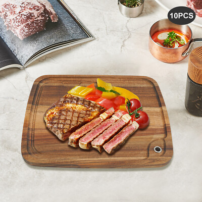 Anti-mold 10PCS Wood Steak Plates With Juice Channel Acacia Wooden Steak Board