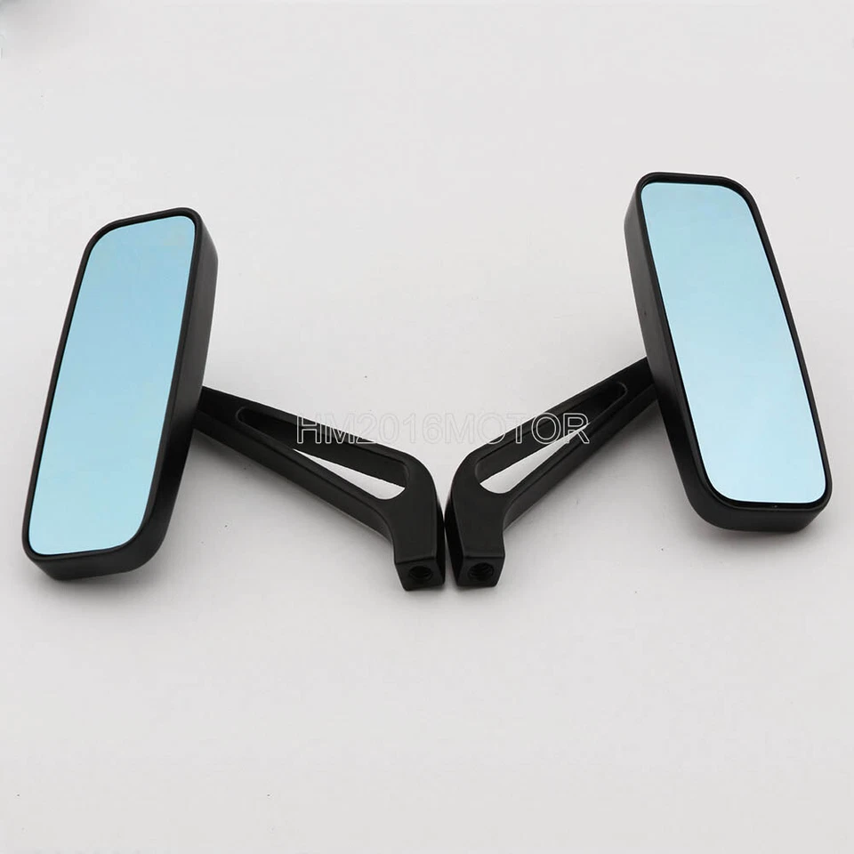 Espejos retrovisores laterales rectangulares negros universales para Harley Honda Yamaha Foto 4 de 4