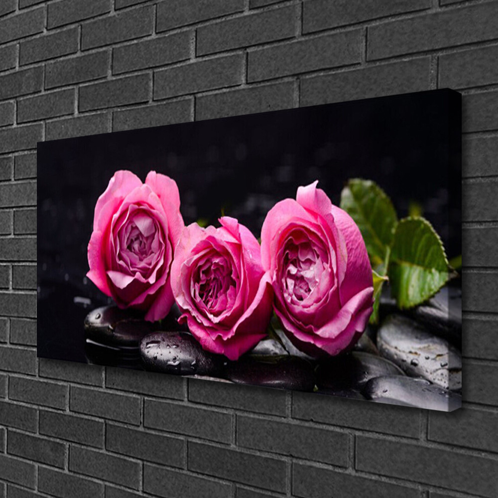 Image sur toile de pierres roses et fleurs pour un salon zen et lumineux