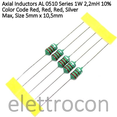 5 pezzi Induttore 2,2 mH 1W Induttanza AL0510 dimensioni massime 5 x 10,5mm - Bild 1 von 3
