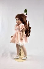 Artist Porcelain Big Eyed TJ Doll 15” Long Auburn Hair, blue eyes, outfit, stand
