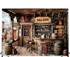 Western Saloon Vinyl Backdrop, Cowboy Themed Party Photo Background 59" x 39"