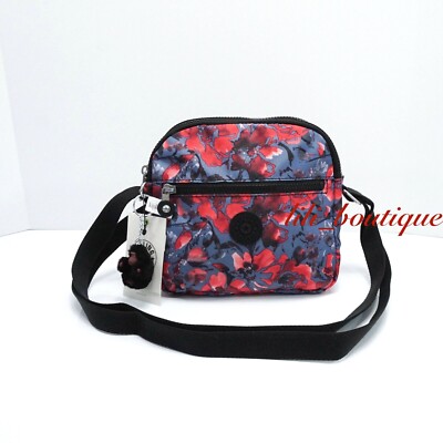 NWT Kipling HB6468 Keefe Shoulder Crossbody Bag Double Zip Nylon Festive Floral