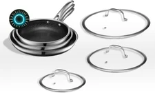 HexClad Hybrid Nonstick 6-Piece Fry Pan Set 8 10 and 12-Inch Frying Pans wi...