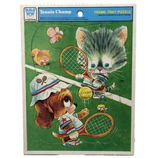 Vintage Whitman 1978 Tennis Champ Cat Dog Kids Frame Tray Puzzle 4511C A