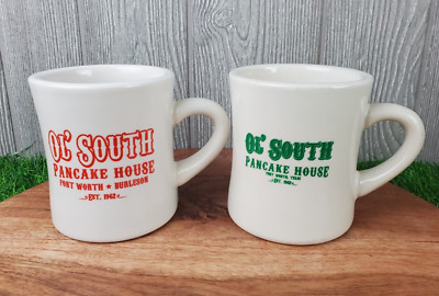 LOT 2 - Ol' South Pancake House Fort Worth, Texas Heavy Diner Coffee Mugs VGUC