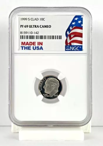 1999 S Clad Roosevelt Dime NGC PF69 Ultra Cameo Made In USA American Flag Holder
