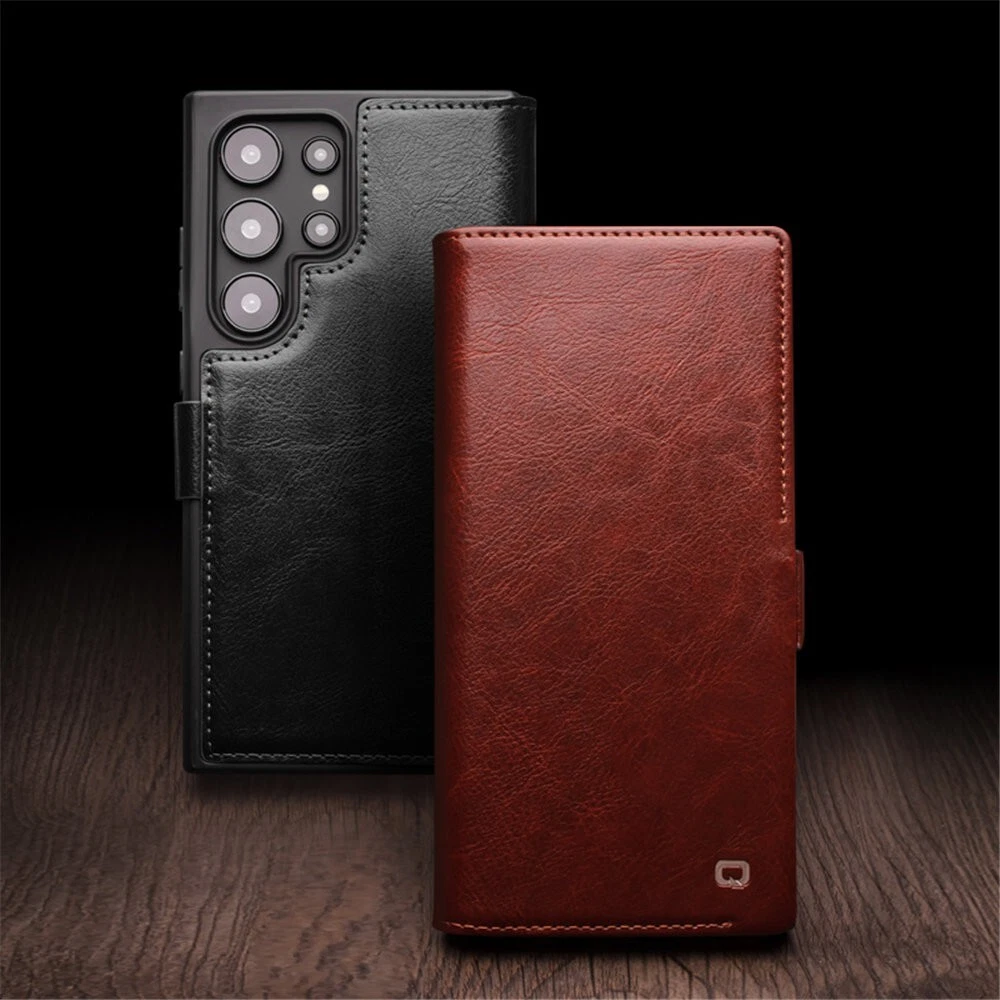 QIALINO Genuine Cowhide Leather Case for Samsung S25 S25 Ultra Business Cover - Picture 1 of 16