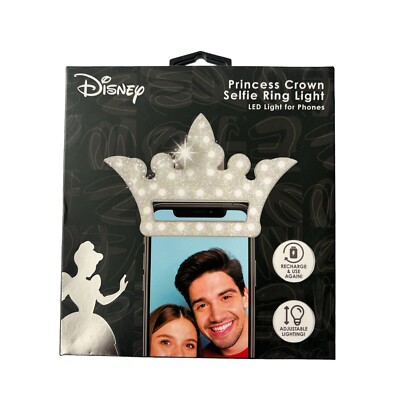 Disney Princess Crown Clip On Selfie Ring Light Rechargeable/ Adjustable Light