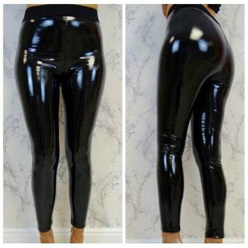 Lady Faux Leather Leggings Pants Trousers Wet Look Skinny High Waist Casual Slim