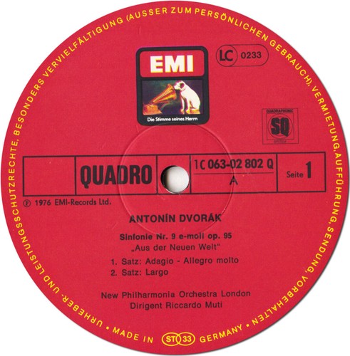 DVORAK Symphony 9 MUTI New PO EMI C063-2802 LP NM- 1976 Recording Quadrophonic - Picture 3 of 3