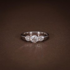 0.94 ct Round Cut Lab Grown Diamond Engagement/Trilogy Ring in 18k Gold