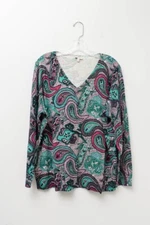 Talbots woman long sleeve paisley multi-color shirt top blouse 2x 