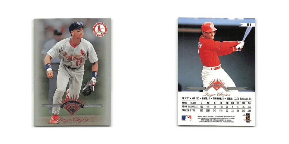 Royce Clayton 1997 Leaf #51 St. Louis Cardinals Baseball Card NM - Image 3 of 3