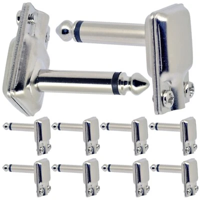 10x Square Pancake Jack Plugs Nickel Plated Mono Right Angle 1/4 inch Connectors