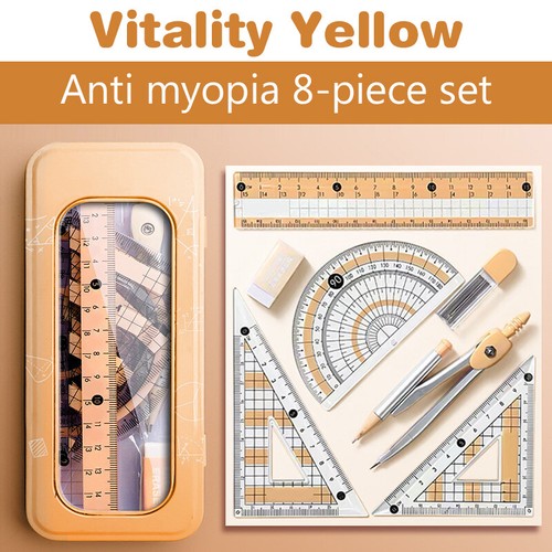 8-Piece Set Of Measuring Rules Students Including Compass Measuring Angle Rulers - Afbeelding 15 van 15