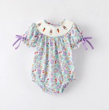 NEW Peter Rabbit Easter Bunny Baby Girls Smocked Boutique Bubble Romper Jumpsuit