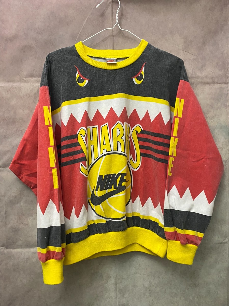 80s Vintage Nike Sharks Basketball AOP Crewneck Sweatshirt Very