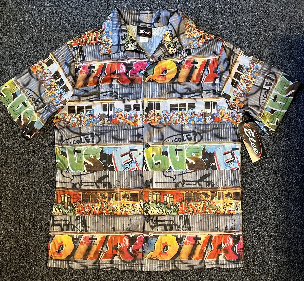 NWT Vtg L 90s NYC Subway Train Graffiti Print Y2K Clubwear