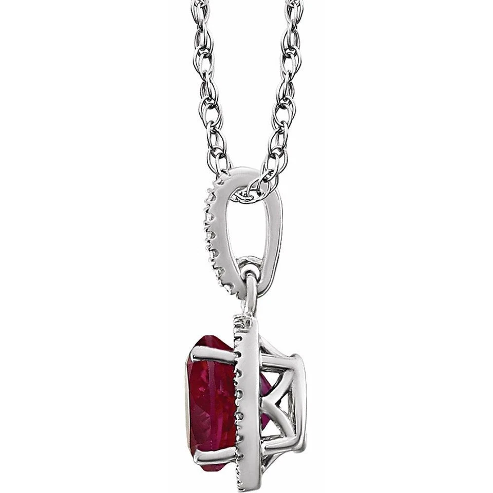 Rh Sterling Silver, Lab Created Ruby,.01 CTW Diamond Necklace, 18 Inch - Image 2 of 4