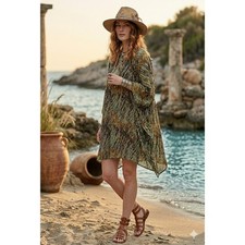 ULLA JOHNSON Caftan Cover-Up Dress Oversized P/S Boho Beach Resort Animal Print