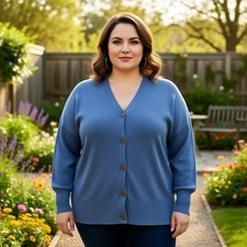 New Zesica Long Sleeve Soft Ribbed Knit Cardigan Sweater Women M Oversized Blue