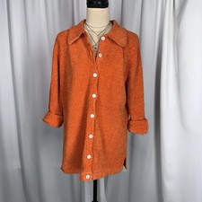 Denim Co Chenille Knit Button Down Collared Cardigan Sz M Orange Bold Office