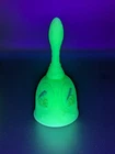 Vtg Fenton Bell Handpainted By P.Bennett Bluebirds on Satin Custard Glass Glows