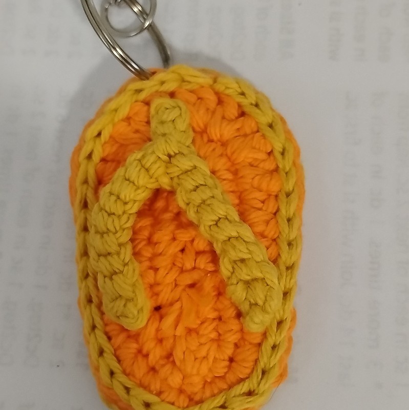 Handmade Crochet Flip Flop Keychain w/ Detachable Keyring, Beach, Orange Yellow