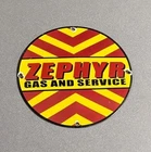 VINTAGE 12” ZEPHYR PORCELAIN SIGN CAR GAS OIL TRUCK GASOLINE MOTORCYCLE