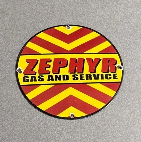 VINTAGE 12” ZEPHYR PORCELAIN SIGN CAR GAS OIL TRUCK GASOLINE MOTORCYCLE