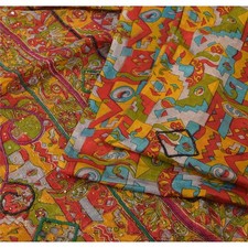 Sanskriti Vintage Indian Sarees Art Silk Hand Beaded Printed Sari Craft Fabric