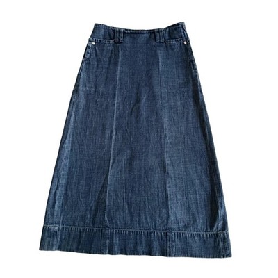 White Stuff Skirt Womens 10 Blue Denim A-Line Midi Cottagecore Cabincore Teacher